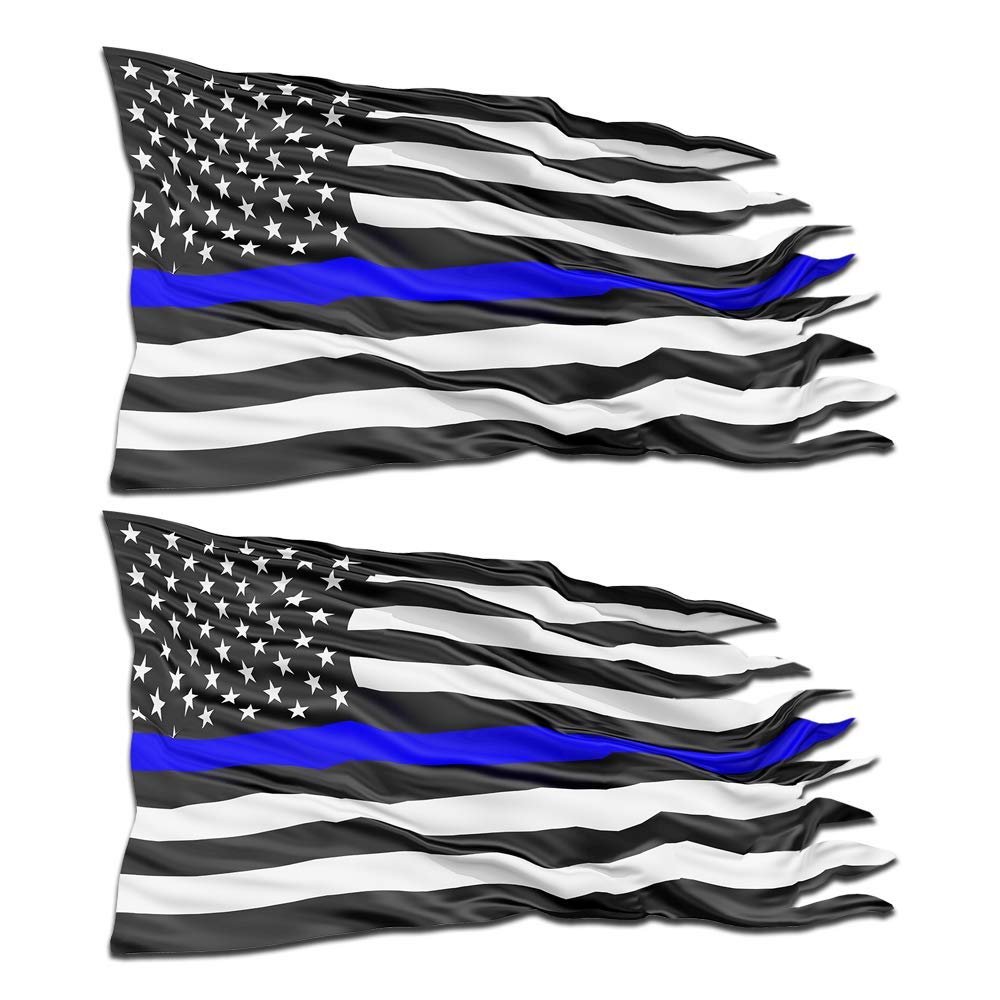 2 Pack - 8 inch Distressed Blue Line Flag | 1st Responders- Police Blue Lives Matter - 100% Vinyl Stickers for Trucks, Laptops, Waterbottles,