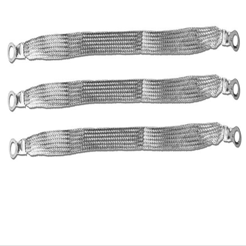 12" x 1/2" Braided Ground Straps (1/4" Ring to 1/4" Ring)-3pcs | Made in USA