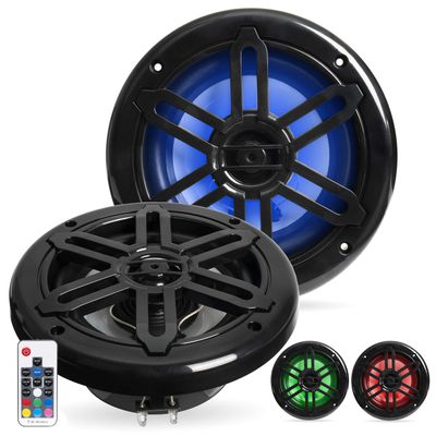 BELVA BMRGBBK 500W Peak (250W RMS) 6.5" 2-Way Coaxial Marine Speakers with Multi-Color LED Lighting for Boats/ATV/UTV/SxS/Powersport