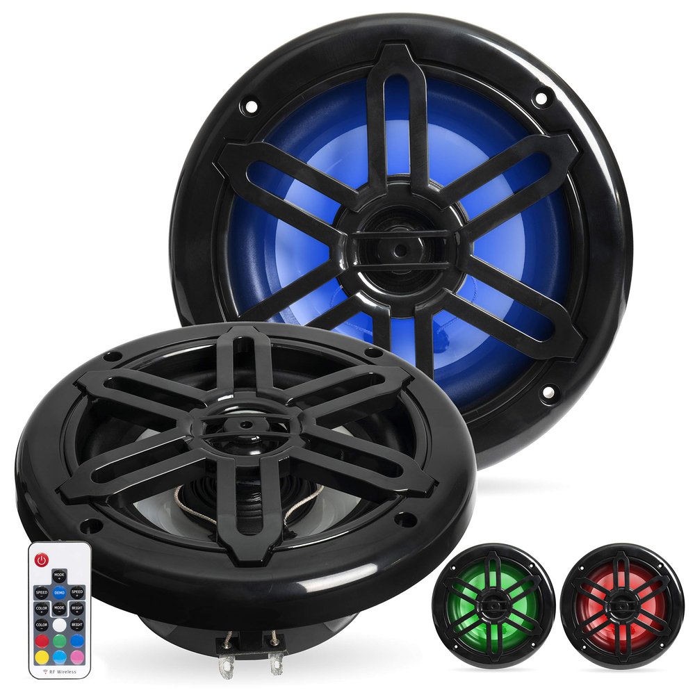 BELVA BMRGBBK 500W Peak (250W RMS) 6.5" 2-Way Coaxial Marine Speakers with Multi-Color LED Lighting for Boats/ATV/UTV/SxS/Powersport