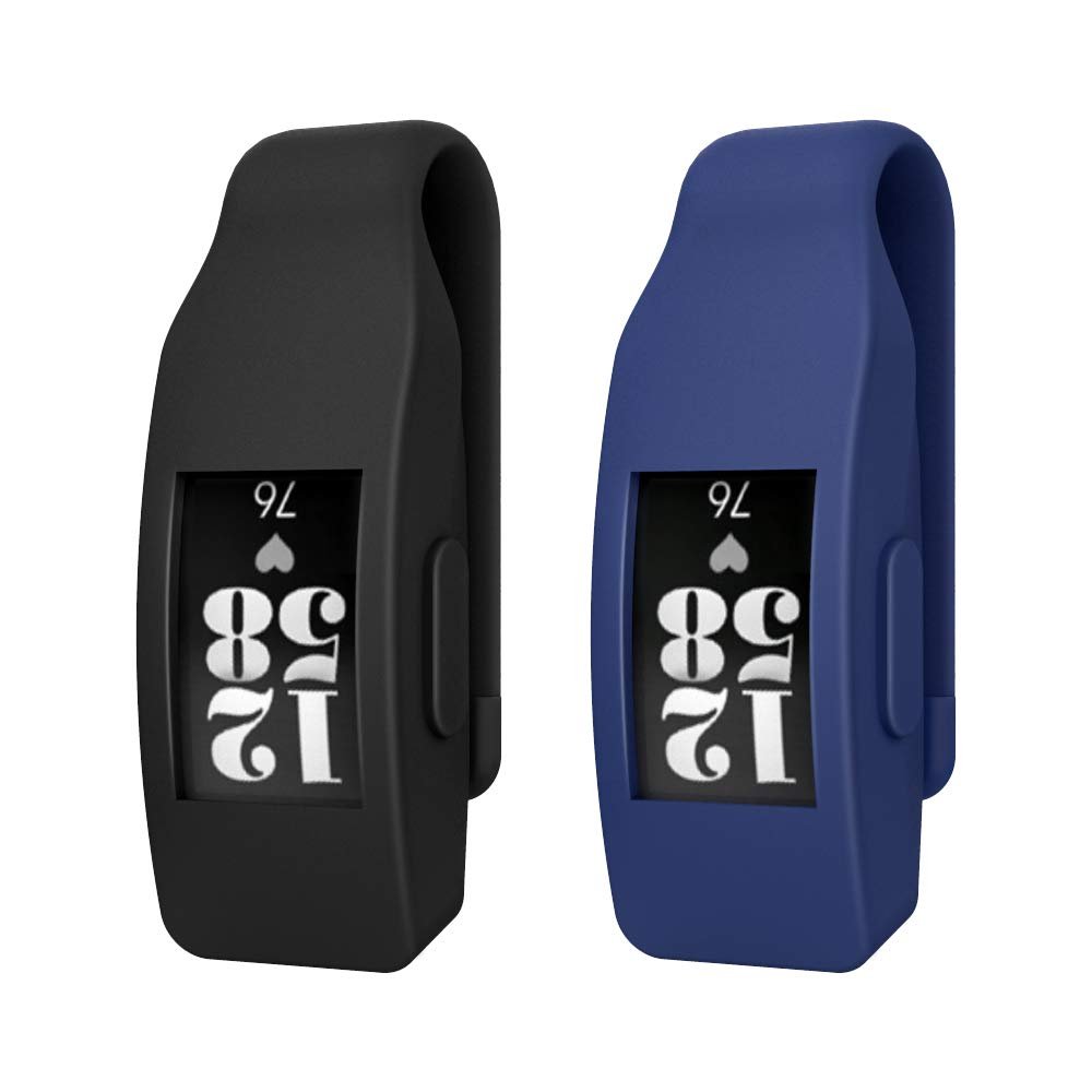 MoKo 2-Pack Clip Holder Compatible With Fitbit Inspire/Inspire HR - Soft Silicone Clip Clasp Case for Women Men, Black & Navy Blue