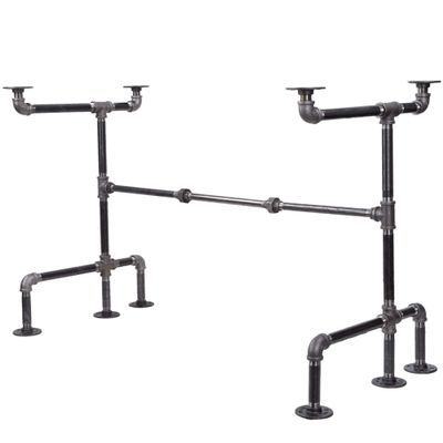 PIPE DECOR Industrial Pipe Desk Leg Set, Modern Home Office Writing or Computer Base Kit, Dark Grey Unfinished Steel Metal Pipe Legs, M-Desk Style