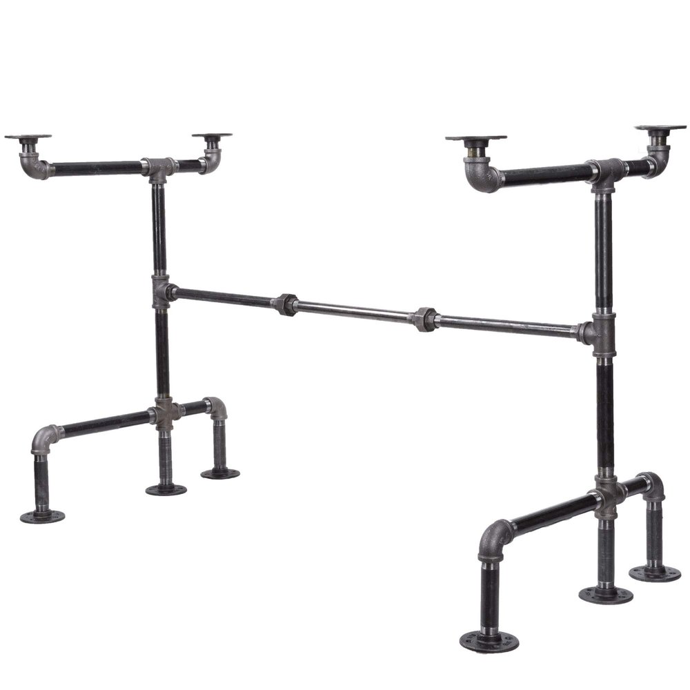 PIPE DECOR Industrial Pipe Desk Leg Set, Modern Home Office Writing or Computer Base Kit, Dark Grey Unfinished Steel Metal Pipe Legs, M-Desk Style