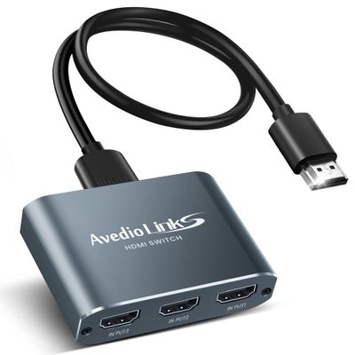 avedio links HDMI Switch 3 in 1 Out 4K@60Hz Aluminum Alloywith 4FT HDMI 2.0 Cable, 3x1 4K HDMI Switch Box, 3-Port HDMI Selector Switcher Support HDCP 2.2, HDR 10, for Fire TV Stick, PS5
