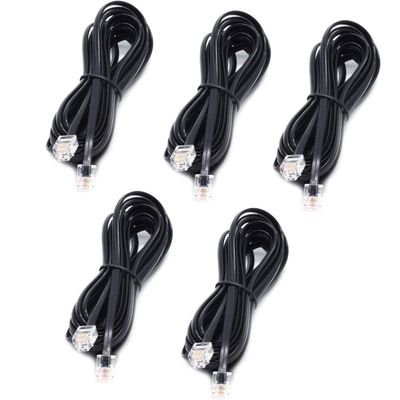 Sscon 10ft Black Telephone Landline Extension Cord Cable Line Wire with Standard RJ-11 6P4C Plug (Pack of 5)