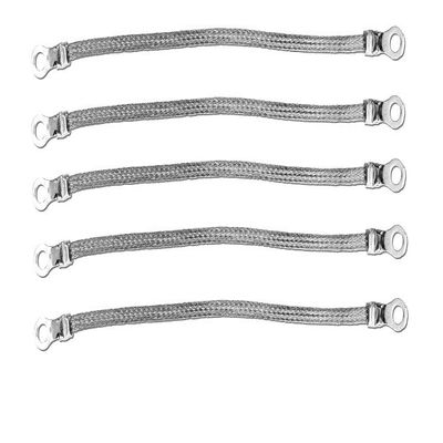 8" x 1/4" Braided Ground Straps (1/4" Ring to 1/4" Ring)-5pcs | Made in USA