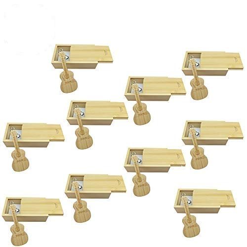10 PCS Guitar Shaped Wood Memory Stick USB Flash Drive in Wood Box (2.0/64GB, Bamboo Wood)