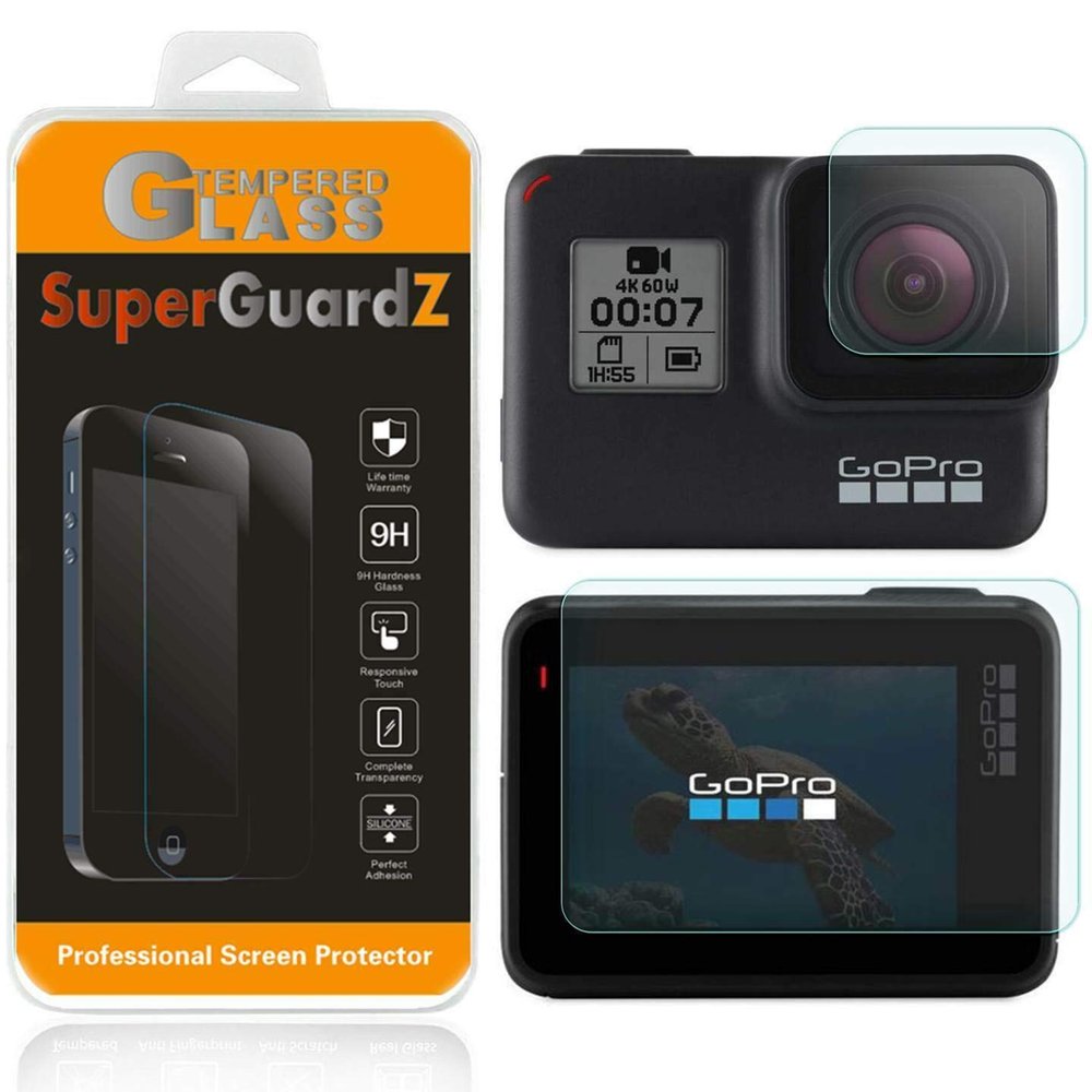 [2-Pack] for GoPro Hero7 Black/GoPro Hero6 / GoPro Hero5 Screen Protector [Tempered Glass] + Lens Protector, SuperGuardZ, 9H, 0.3mm, Anti-Scratch, Anti-Bubble [Lifetime Replacement] + 2 Stylus Pen