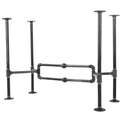PIPE DECOR Industrial Pipe Desk Leg Set, Modern Home Office Table Writing or Computer Base Kit, Dark Grey Black Rough Pipes, Rustic Vintage Furniture Unfinished Steel Metal Pipe Legs, O-Desk Style