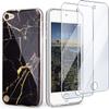 IDWELL iPod Touch Case with Screen Protectors, Slim FIT Anti-Scratch Flexible Soft TPU Bumper Hybrid Shockproof Protective Case for iPod Touch 5/6/7, Black Marble view 1