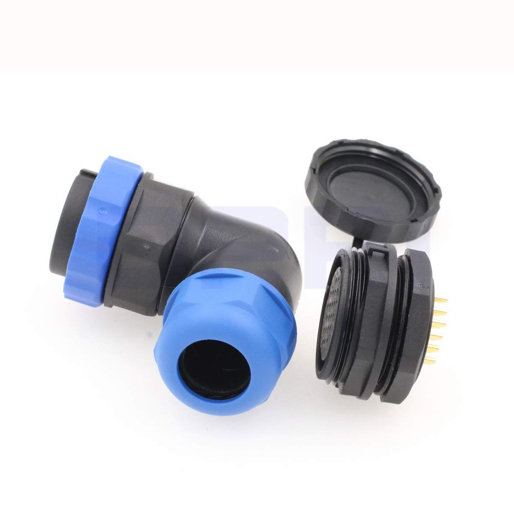 DRRI HE29 14Pin Elbow 10A 380V Power Threaded Circular Waterproof Panel Mount Connector for Indoor and Outdoor Applications
