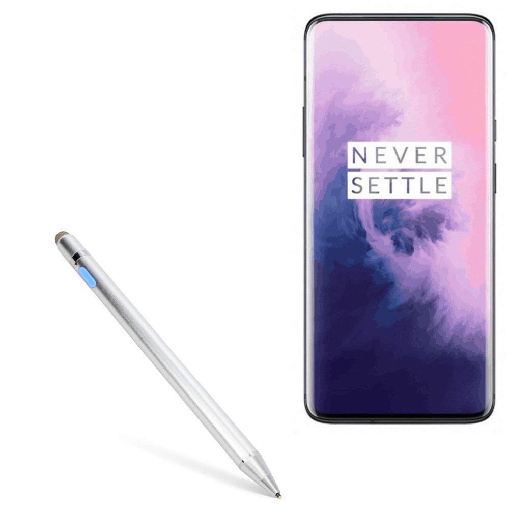 BoxWave Stylus Pen Compatible with OnePlus 7 Pro 5G - AccuPoint Active Stylus, Electronic Stylus with Ultra Fine Tip - Metallic Silver