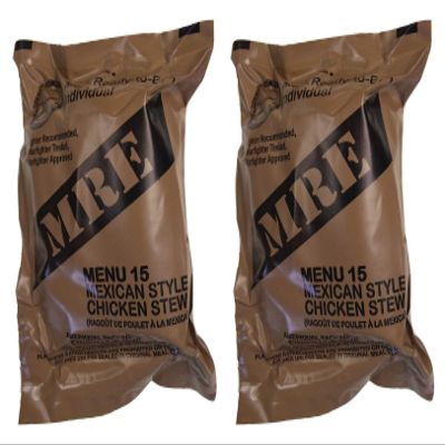 TWO (2) NEW MRE's 2020 - 2021 1st Insp. date - US Military Meals Ready-to-Eat w/FREE DESSERT! (Two 15's - Mexican Style Chicken Stew)