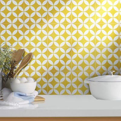 Moroccan Mosaic & Tile House CTP07-02 Amlo Handmade Cement Tile, Pack of 12, Yellow, White