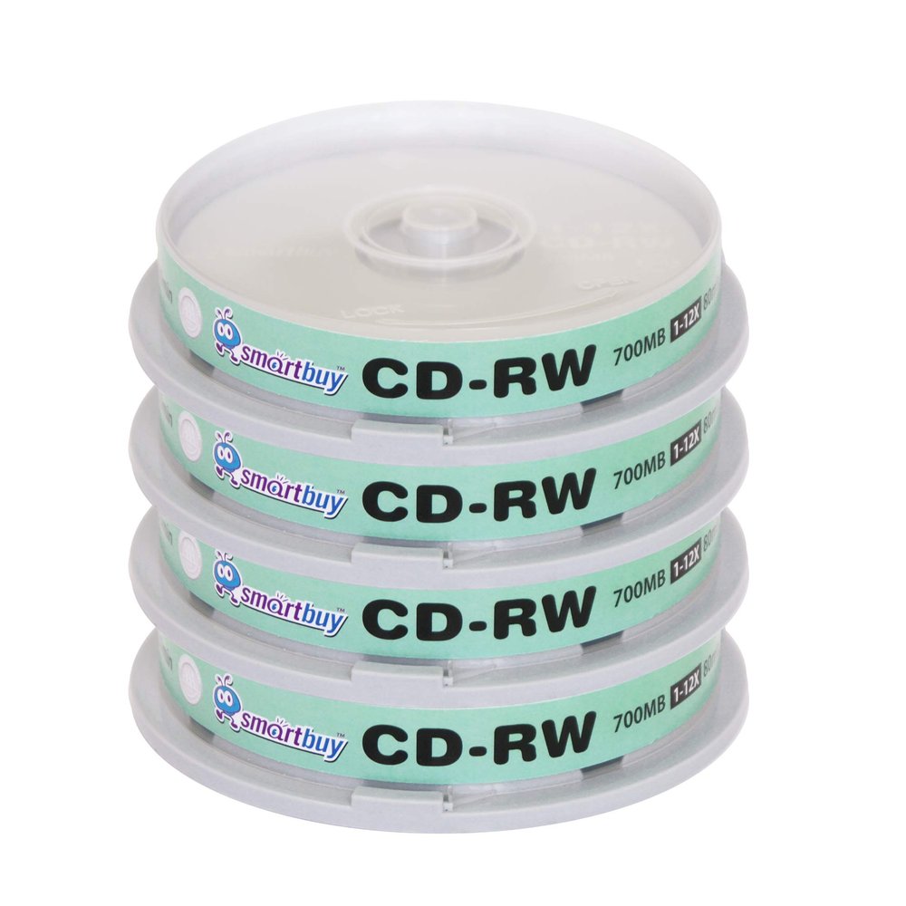 40 Pack Smartbuy CD-RW 1-12X 700MB/80Min Logo Top Rewritable Blank Disc