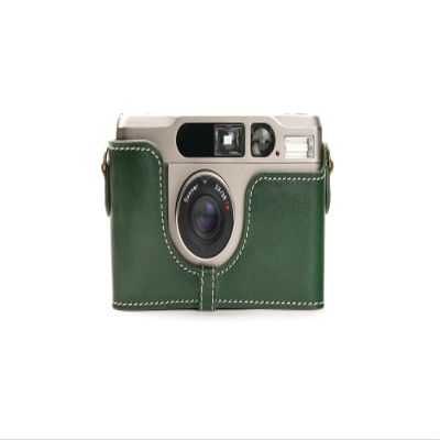 Handmade Genuine Real Leather Half Camera Case Bag Cover for Contax T2 Green Color