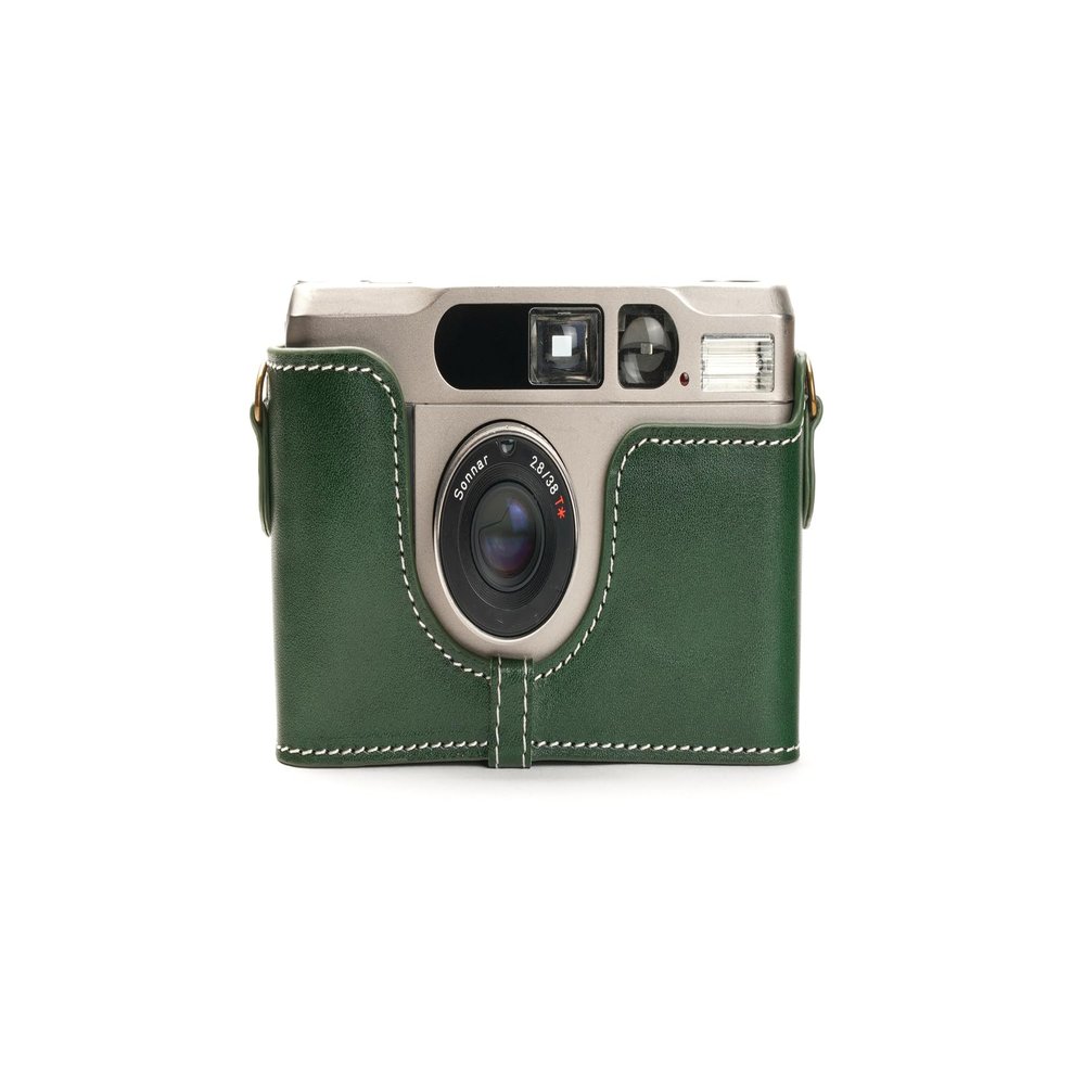 Handmade Genuine Real Leather Half Camera Case Bag Cover for Contax T2 Green Color
