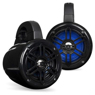 BELVA BWT4LED Pair of 400W 4-inch Powersports/ATV/UTV Speaker Pods with Blue LED Lighting