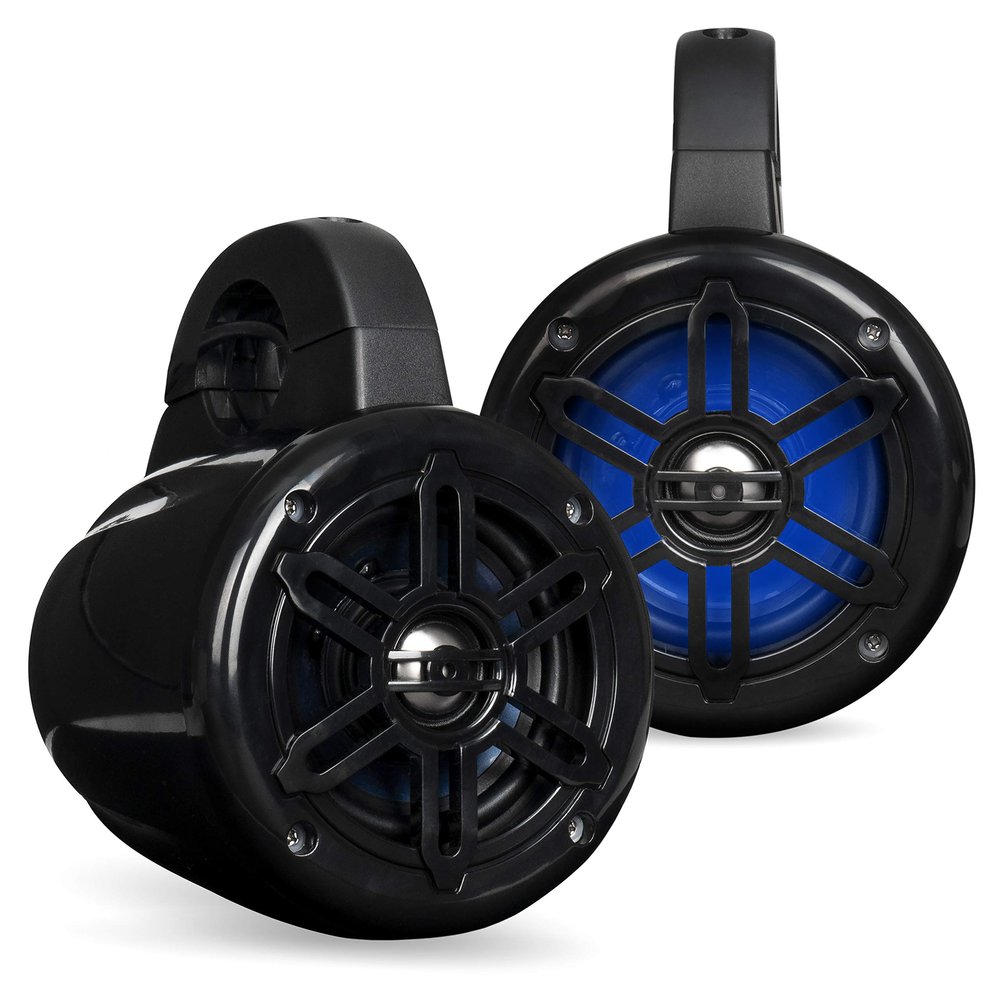 BELVA BWT4LED Pair of 400W 4-inch Powersports/ATV/UTV Speaker Pods with Blue LED Lighting