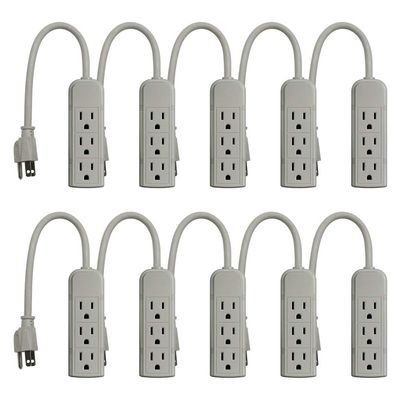 Uninex PS28U Compact Grounded 3-Outlet Power Strip, UL Listed, 1-Foot, 10-Pack