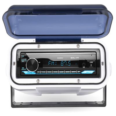 Belva BMRC6W White Fully Enclosed Marine Radio Cover/Radio Splash Guard for Deck or Overhead Installs, Water-Resistant with Flip-up Style