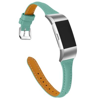 Soft Leather Band Replacement Compatible for Fitbit Charge 2 Smart Watch, Solid Color Wristband for Women (Green)