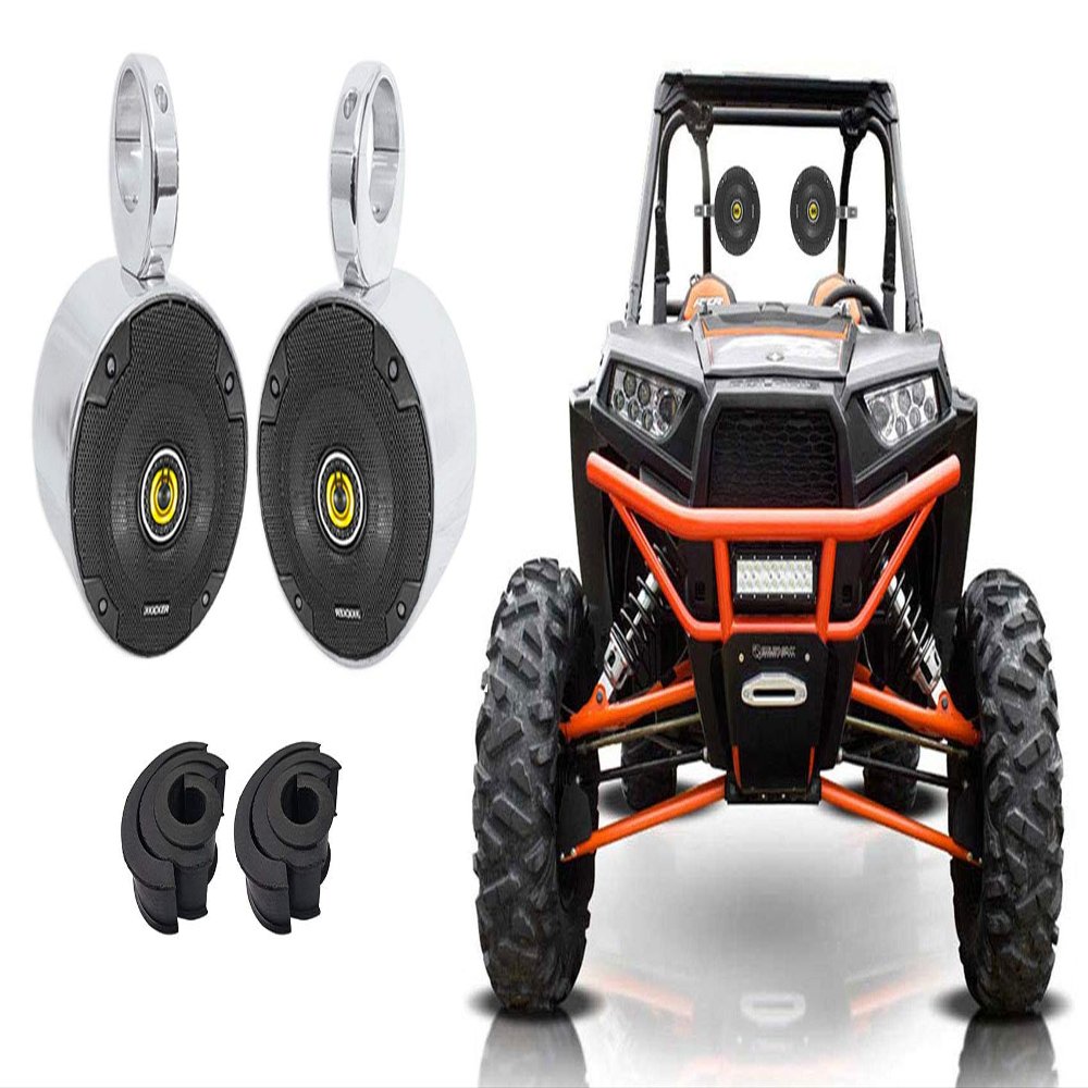 (1) Pair Kicker 46CSC54 5.25" 450 Watt 4-Ohm 2-Way CarSpe Akers CSC54 Bundle with (2) Rockville MAC525S Marine Wakeboard Speaker Pod and (2) 1.75" Compatible with Polaris RZR Tower Speaker (3 Items)