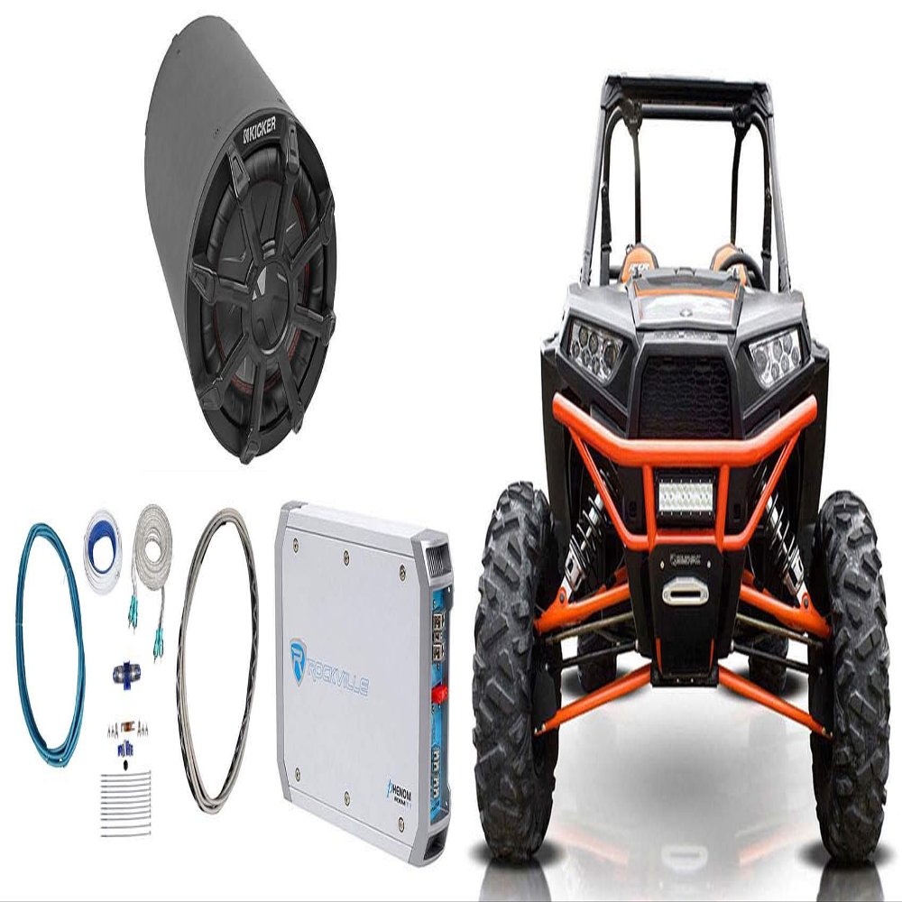 (1) Kicker 46CWTB84 8" 600w Marine Subwoofer Enclosure+Passive Radiator TB8 Bundle with (1) Rockville RMWK8 8 AWG Amp Install Kit and (1) RXM-T1 1500w Peak Marine/Boat Stereo Amp (3 Items)