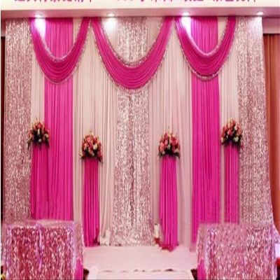 10ftx20ft Sequin Wedding Backdrop Curtain with Backdrop/Wedding Decoration Romantic Ice Silk Stage Curtains (3m6m, Fushia)