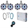 KICKER (2) 45KMTDC65W Dual 6.390w Marine Wakeboard LED Tower Speakers KMTDC65 Bundle with Rockville RGHR2 Marine Receiver, RMWK8 8 AWG Marine Amplifier and RXM-T1 Marine Amplifier Stereo view 1