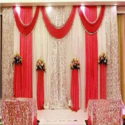 10ftx20ft Sequin Wedding Backdrop Curtain with Backdrop/Wedding Decoration Romantic Ice Silk Stage Curtains (3m6m, RED)
