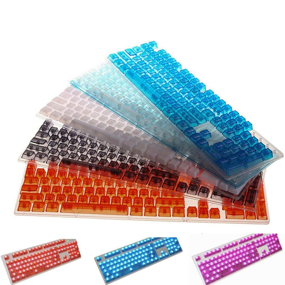 104 Keys Blank Non Printed Transparent Keycaps Backlit Keycap ANSI Layout OEM Profile for Cherry MX Mechanical Keyboard (White)