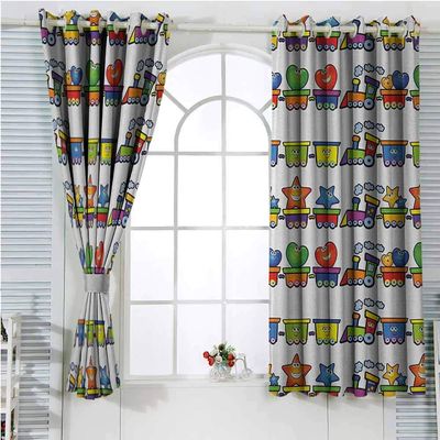 Nursery Blackout Room Darkening Curtains,Trains Loaded with Stars Hearts and Smiles Cheerful Happy Locomotive Cartoon Print Blackout Drapes for Living Room W84 x L84 Inch Multicolor