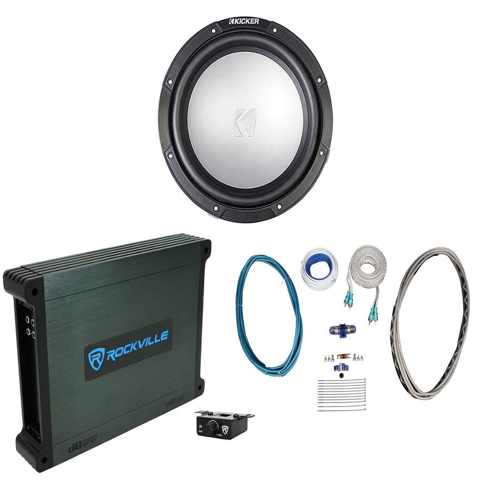 KICKER 45KMF104 10" 350w Free-Air Marine Boat Subwoofer+Mono Amplifier+Amp Kit