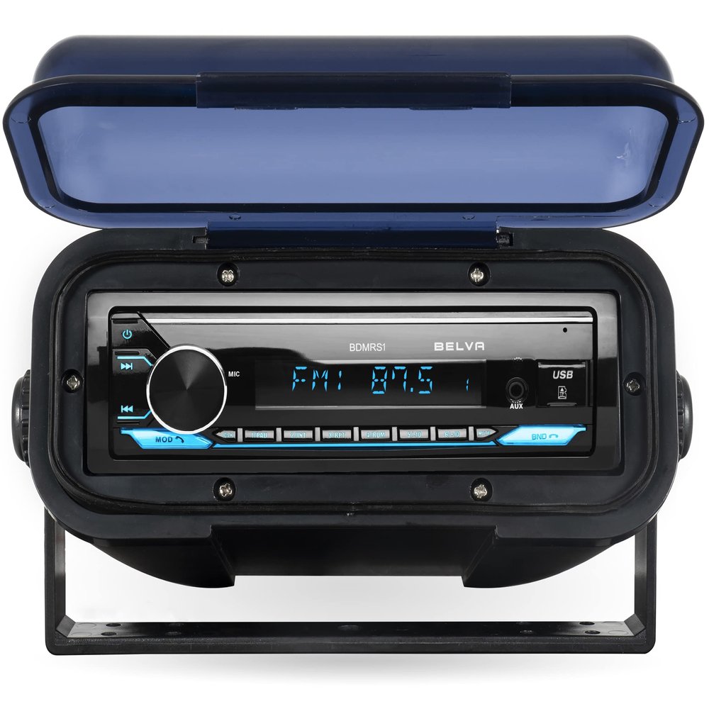 Belva BMRC7B Black Fully Enclosed Marine Radio Cover/Radio Splash Guard for Deck or Overhead Installs, Water-Resistant Flip-up Style