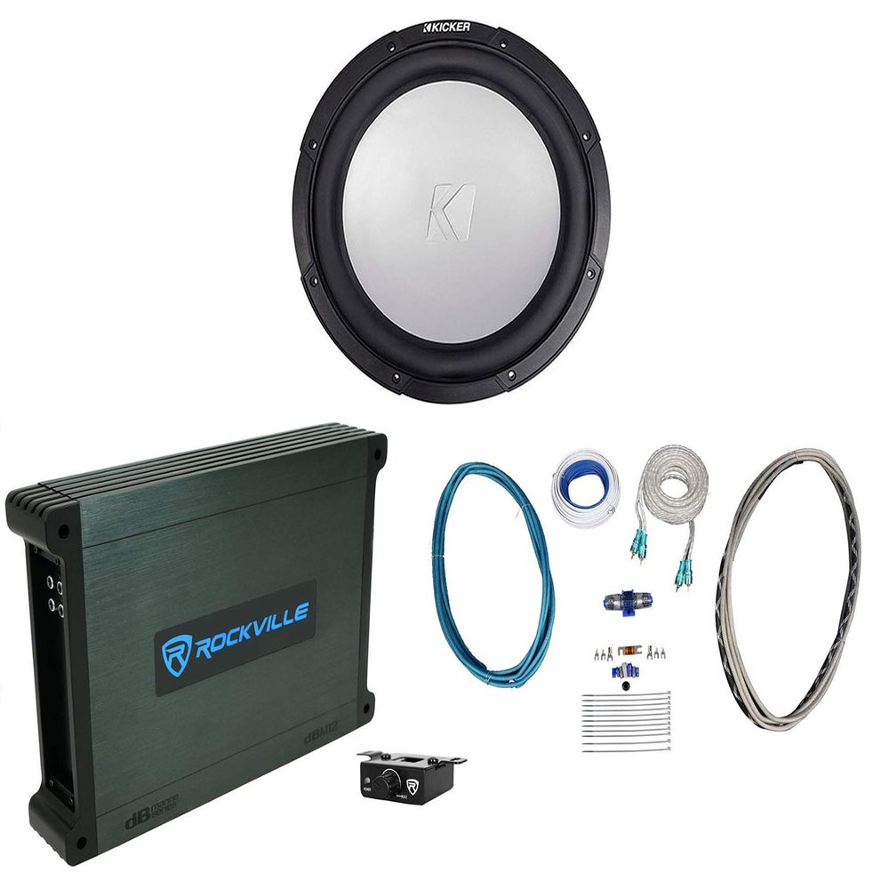 KICKER 45KMF124 12" 350w Free-Air Marine Boat Subwoofer+Mono Amplifier+Amp Kit