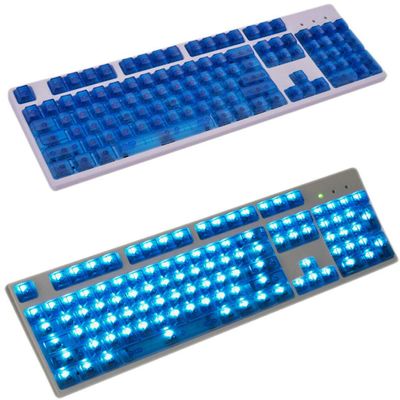 104 Keys Blank Non Printed Transparent Keycaps Backlit Keycap ANSI Layout OEM Profile for Cherry MX Mechanical Keyboard (Blue)
