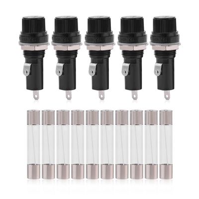 Qiilu Screw Holder Socket, Electrical Panel Mounted Holder Socket for 6 * 30 Glass AC 125V 15A / 250V 10A (5pcs)