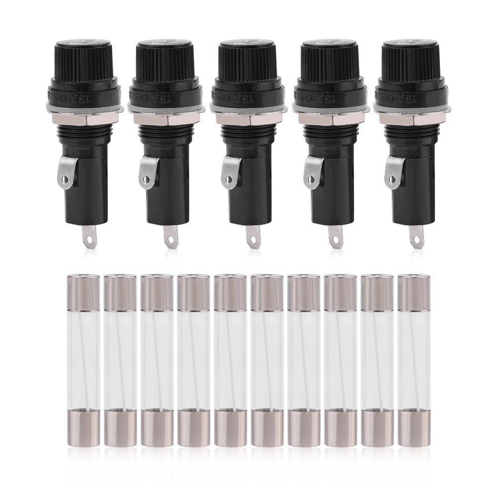 Qiilu Screw Holder Socket, Electrical Panel Mounted Holder Socket for 6 * 30 Glass AC 125V 15A / 250V 10A (5pcs)