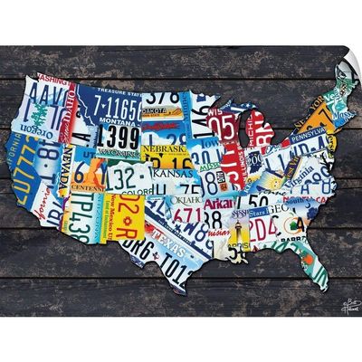 CANVAS ON DEMAND USA License Plate Map Wall Decal, Car Artwork