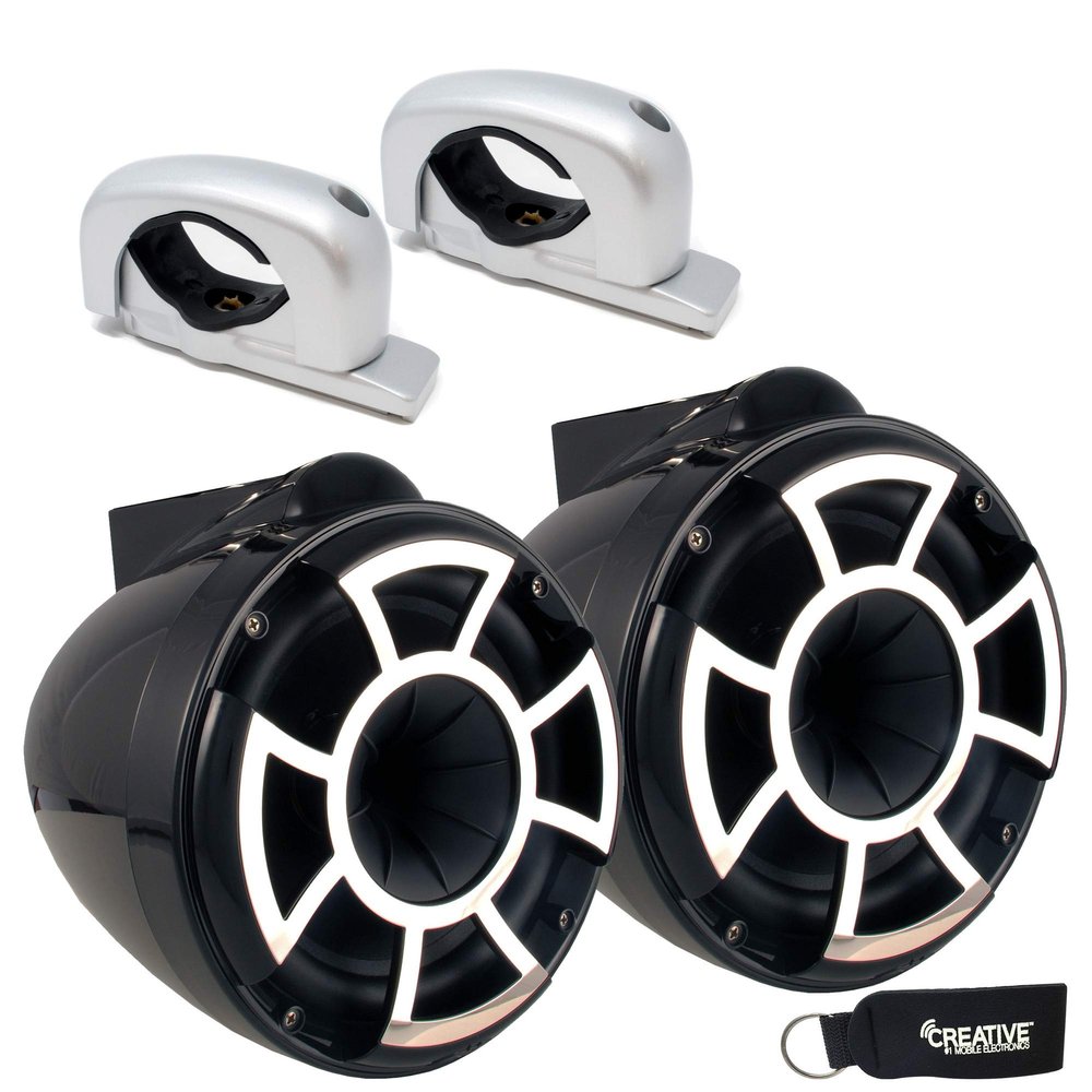 Wet Sounds REV 8 B-FC SA V2 - Black REV8 - Revolution Series 8" Tower Speakers, Pair with Silver Aluminum Fixed Clamps (Pair)