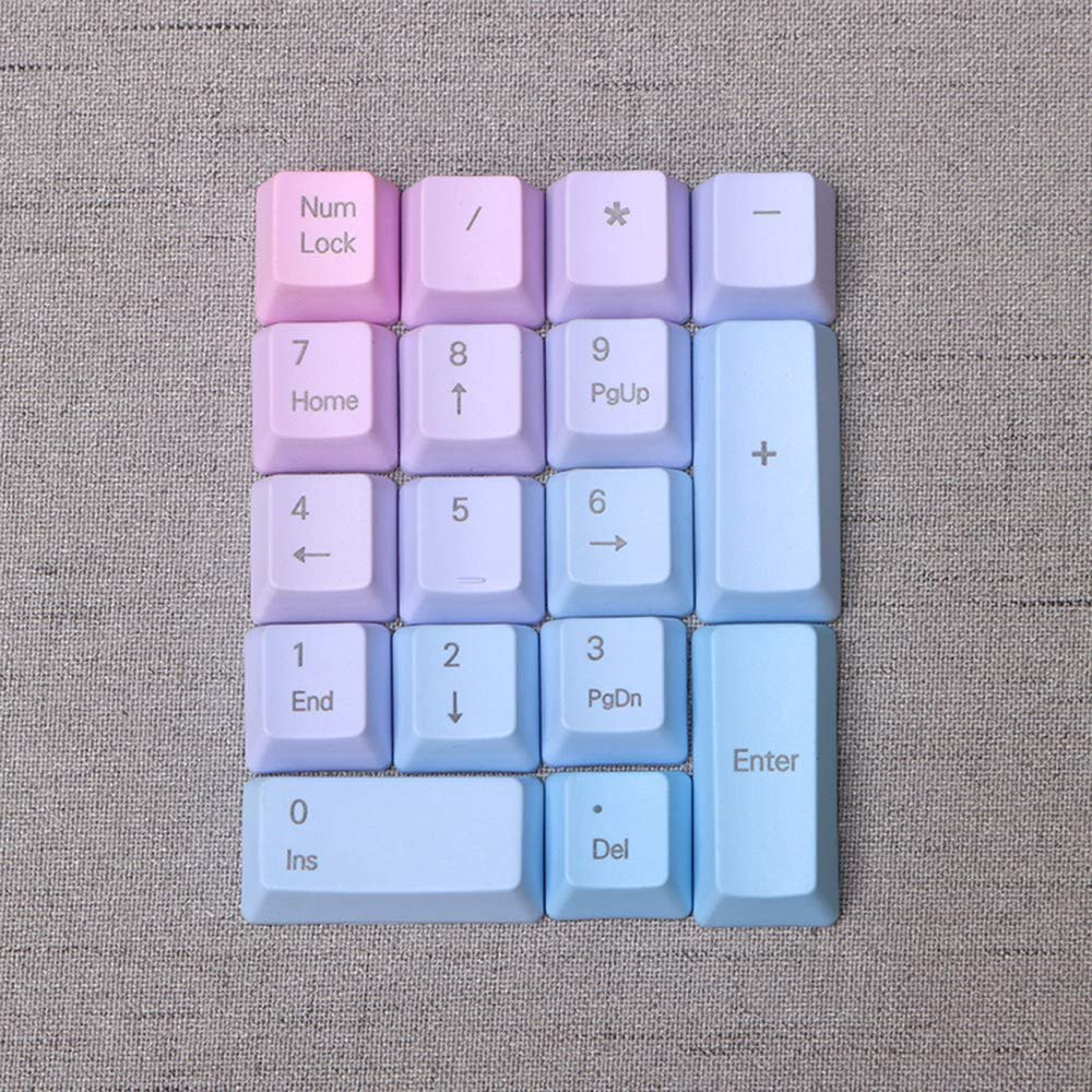 17 Keys Numeric Keypad PBT Dyeing Sublimation Numpad Keycaps OEM for Cherry MX Gaming Mechanical Keyboard (Top Printed-Blue Pink Gradient)