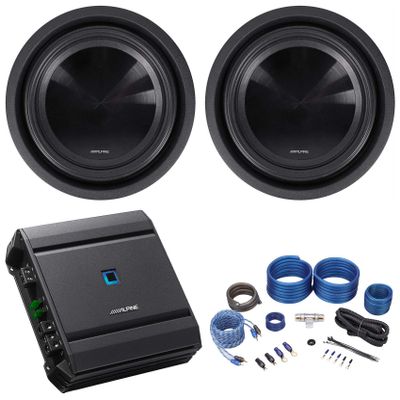 2) Alpine SWT-10S4 10" 350W RMS Shallow Slim Truck Car Subwoofers Subs+Amplifier