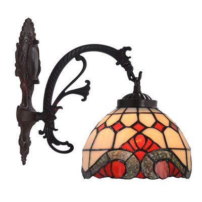 HT Tiffany Style Wall Light 9 Inch Wide Baroque Stained Glass Shade 1-Light Iron Alloy Base Traditional Handmade Lighting for Dining Room Living Room Bedroom Study Bedside
