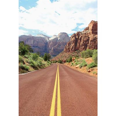Leyiyi Mountain Road Scenery Backdrop 8x10ft Photography Backdrop Endless Asphalt Road Tall Mountain Green Plants Baby Blue Clear Cloudy Sky Adventure Tour Outgoing Hike Photo Backdrop