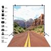 Leyiyi Mountain Road Scenery Backdrop 8x10ft Photography Backdrop Endless Asphalt Road Tall Mountain Green Plants Baby Blue Clear Cloudy Sky Adventure Tour Outgoing Hike Photo Backdrop view 2