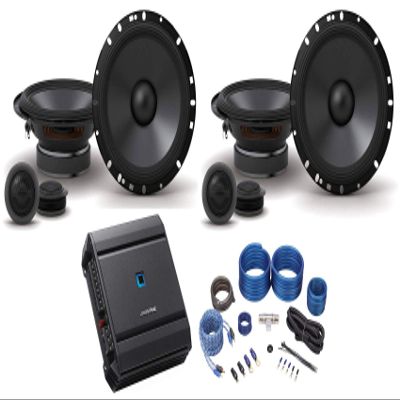 (2) Pairs ALPINE S-S65C 240w 6.5" Car Component Speakers Bundle with ALPINE S-A32F 4-Channel S-Series Car Audio Amplifier Class D & RockvilIe RWK41 4 Gauge Car Amp Wiring Installation Kit (3 Items)