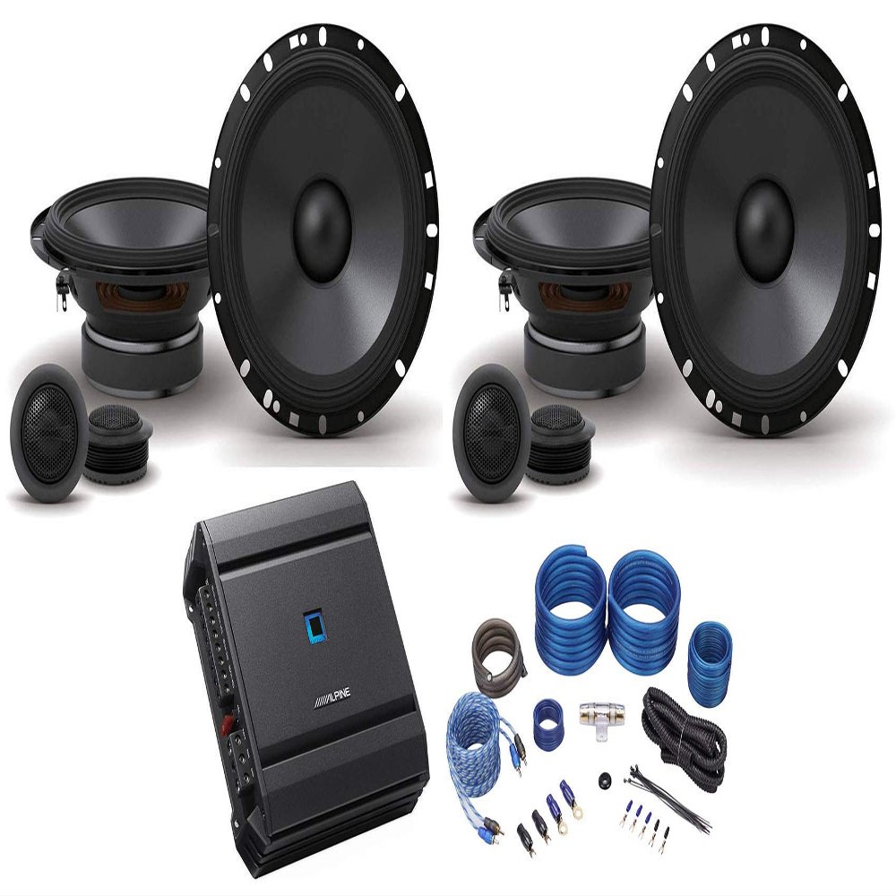 (2) Pairs ALPINE S-S65C 240w 6.5" Car Component Speakers Bundle with ALPINE S-A32F 4-Channel S-Series Car Audio Amplifier Class D & RockvilIe RWK41 4 Gauge Car Amp Wiring Installation Kit (3 Items)