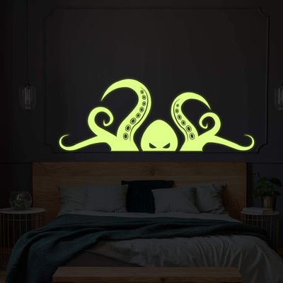 Glow in Dark Octopus Tentacle Vinyl Wall Art Sticker - Night Glowing Bathroom Squid Kraken Decor Decal - Realistic Luminescent Light Ghost