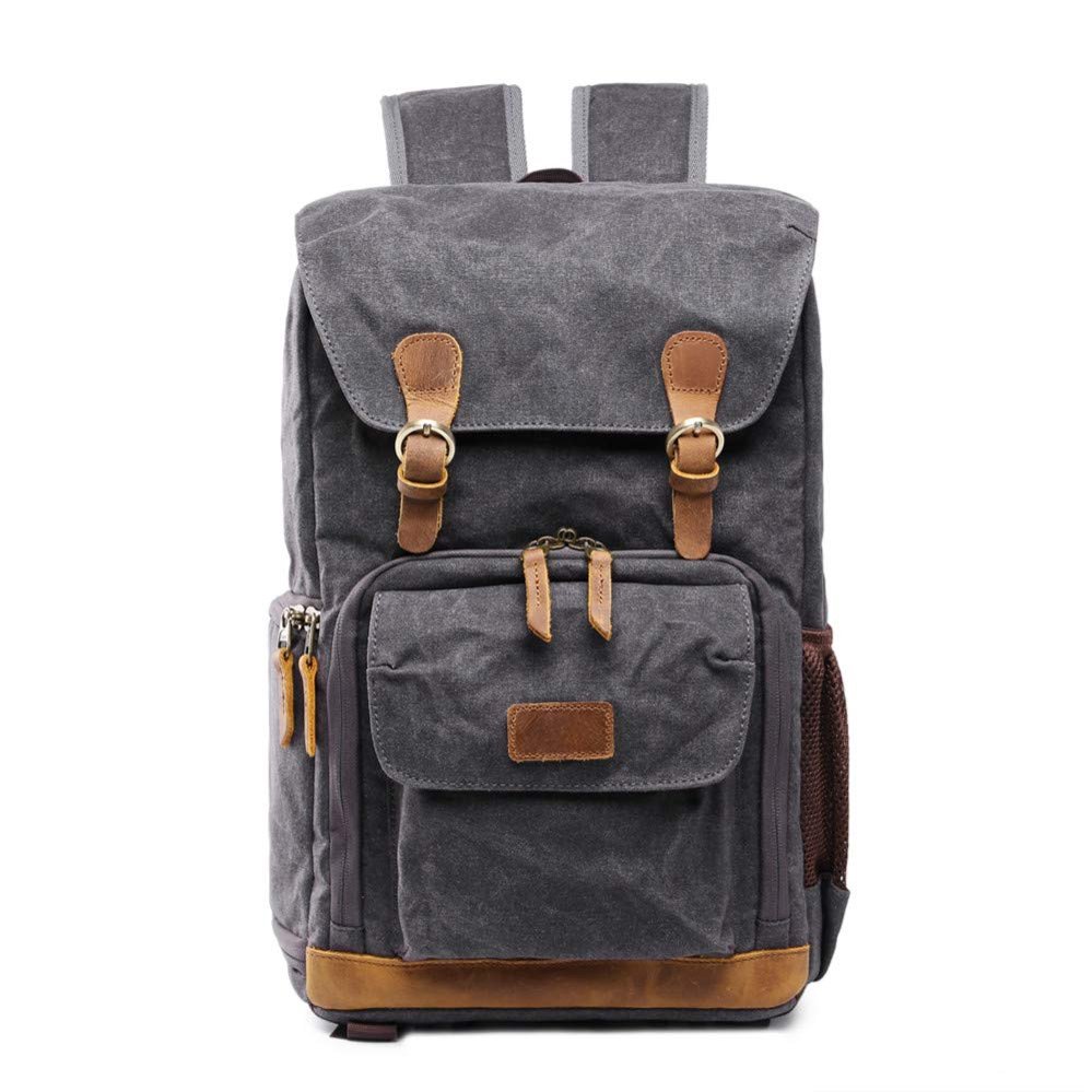 Allacki Waterproof Shock-Resistant Canvas Camera Bag Retro Style Travel Backpack (Blackgrey)